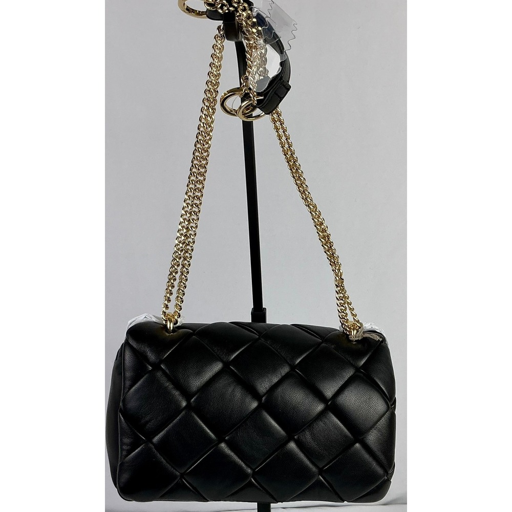 A New Day Black Quilted Crossbody Shoulder Bag Gold‎ Chain Strap NWT